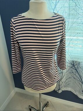 J. McLaughlin Striped Pink and Black Boatneck Women's Top